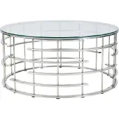 SalesFever Couchtisch Ø 90 cm | Tischplatte Sicherheitsglas 8 mm | Gestell rostfreier Edelstahl | B 90 x T 90 x H 42 cm | silber – klar