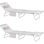 SoBuy 2-er Set Gartenliege luftig klappbar Sonnenliege Liegestuhl für Gärten, Höfe, Strände, Balkone Zwei Stühle Beige OGS35-MIx2