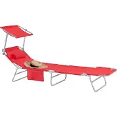 SoBuy Sonnenliege mit Sonnendach und Kopfkissen Auflage klappbare Gartenliege Relaxstuhl für Gärten, Höfe, Strände, Balkone Rot OGS48-R