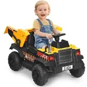 Costway 12V Kinder Traktor mit elektrischen Heckschaufel, 3-Gang Aufsitztraktor mit 2,4G-Fernbedienung, Lichtern, Musik und Radio, Elektrotraktor 3-5 km/h für Kinder von 3-8 Jahren