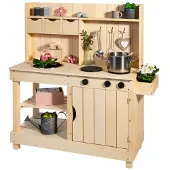 Muddy Buddy Outdoor-Spielküche "Explorer", beige (natur), Spielküchen, KinderB:40cm H:105cm T:102cm, Holz, Outdoor-Spielküche, Matschküche, natur, B:40cm H:105cm T:102cm