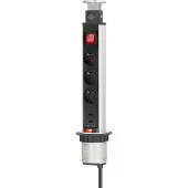 Brennenstuhl , Steckdosenleiste 3-fach & 2 USB 2m mit Schalter, Schwarz / Silber