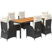vidaXL 7-tlg. Garten-Essgruppe mit Kissen Schwarz Poly Rattan