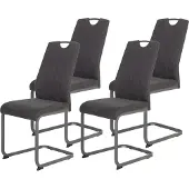 Hela Tische, 4er Set Freischwinger Esszimmerstuhl Christina - Microfaser Vintage Anthrazit - Lehne mit Griff - Metallgestell Grau - 140 kg belastbar