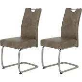 Hela Tische, 2er Set Freischwinger Stuhl SOPHIA - Microfaser Schlamm -Komfortsitz Federkorb -Metallgestell Rundrohr Edelstahl (echt) -140 kg belastbar
