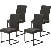 Hela Tische, 4er Set Freischwinger Esszimmerstuhl LINN - Bezug Webstoff Braun - ergonomische Lehne - Vierkant Metallgestell - 140kg belastbar