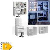 Vicco Schminktisch Isabelle Weiß 140 cm mit LED, Hocker und Schränken, Model 34455