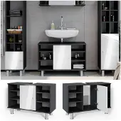 Vicco Waschbeckenunterschrank Fynn Anthrazit/Weiß Hochglanz 80 x 54 cm mit 6 Ablage, Model 34155