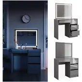 Vicco Schminktisch-Set Sherry Grau Hochglanz 90 cm mit LED-Spiegel, Model 41287