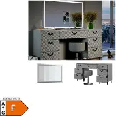 Vicco Schminktisch Anett Grau 150 cm mit LED Spiegel und Hocker, Model 40718