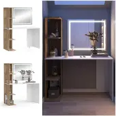 Vicco Schminktisch Tower Weiß/Sonoma 122.2 cm mit LED-Spiegel, Model 49448