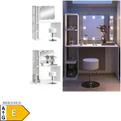 Vicco Schminktisch Tower Weiß 122.2 cm mit Beleuchtung und Hocker, Model 49442