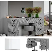 Vicco Schminktisch Anett Grau 150 cm mit Spiegel und Hocker, Model 40714
