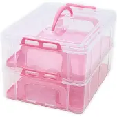 Intirilife Transportbox Behälter für Kuchen und Cupcakes 2 Etagen aus Kunststoff in Pink - 36.1 x 26.1 x 21.2 cm - Transportbehälter für Muffins Kuchenbox
