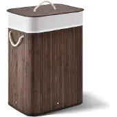 Juskys Bambus-Wäschekorb Curly - 72 L - Braun - Abnehmbarer Wäschesack