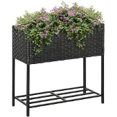 Outsunny Sunny Pflanzgefäß erhöht mit Regal, Rattan braun 70 x 30 x 72 cm