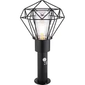 Globo Lighting Außenleuchte Edelstahl schwarz, Metall schwarz, Kunststoff klar, Sensor inkl., IP44, LxBxH: 225x255x500mm, exkl. 1x E27 LED 15W 230V