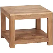 KADIMA DESIGN Couchtisch "Nako" Massivholz: Landhausstil, Ablagefach, robust, pflegeleicht. Beige, 60x60x45 cm |
