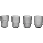 Ferm Living Wasserglas Ripple Small Smoked Grey 60 ml (4er-Set)
