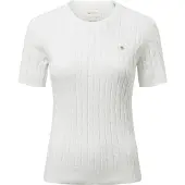Gant für Damen. 4800105 Weißer Pullover aus elastischer Baumwolle mit Acht-Maschen-Strickmuster (L), Lässig, Klassisch, Kurzarm
