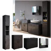Vicco Badmöbel-Set Irma Anthrazit Hochglanz 4 Teile, mit Schubladenschrank und Midischrank, Model 38075