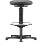 BIMOS Allround Hocker , sitzhöhenverstellbar 560-810 mm, mit Gleiter & Fußring, PU-Schaumbezug, abwaschbar, extrem robust, Farbring blau
