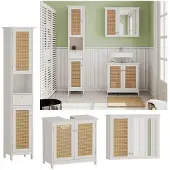 Vicco Badmöbel-Set Rosario Weiß 3 teilig, mit Hochschrank, Model 40457