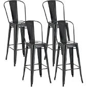CLP 4er Set Barhocker Aiden aus Metall mit Fußstütze | Farbe schwarz