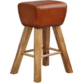 KADIMA DESIGN Sportlicher Turnbock-Barhocker, Ziegenleder und Mango Massivholz, dunkelbraun. 43x43x75 cm |