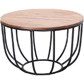 KADIMA DESIGN Industrial Couchtisch aus Sheesham Massivholz, Rustikaler Stil, Metallgestell, Korbdesign. 60x60x39 cm |