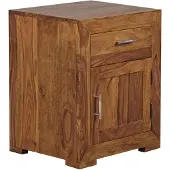 KADIMA DESIGN Massivholz Nachtschrank, Landhausstil, 60 cm Höhe, Schublade & Tür, Sheesham-Holz. Braun, 50x40x60 cm |