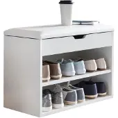 KADIMA DESIGN SCHUHBANK gepolstert mit Stauraum, Weiß 60x30x40 cm