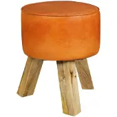 KADIMA DESIGN Country-Stil Sitzhocker, Ziegenleder, Holzgestell, 45 cm - Robust & Handgefertigt. 37x37x45 cm |