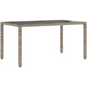vidaXL Gartentisch mit Glasplatte Grau 150x90x75 cm Poly Rattan
