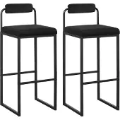 Woltu Barhocker 2er Set mit Fußstütze, Hochstuhl, Samthocker,aus Metall, Schwarz