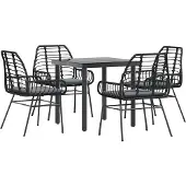 vidaXL 5-tlg. Garten-Essgruppe mit Kissen Schwarz Poly Rattan Glas