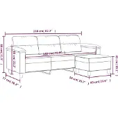 vidaXL 3-Sitzer-Sofa mit Hocker Schwarz 180 cm Mikrofasergewebe