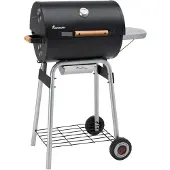 Landmann Holzkohlegrillwagen Black Taurus 440 Temperaturanzeige im Deckel Grillrost Emailliert 2-teilig Warmhalterost Höhenverstellbar Seitentisch