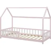 En.casa Hausbett ‘Hesel’ für Kinder mit Rausfallschutz Lattenrost 90 x 200 cm Rosa
