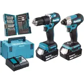 Makita DLX2414JX4, Kabelloser Schlagbohrschrauber, Akku-Schlagschrauber, Schwarz, Blau, 40 Nm, 1700 RPM, 25500 BPM, 94 dB