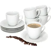 MamboCat 6er Set TOMMY Kaffeetasse mit Untertasse weiß Porzellan