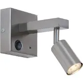 QAZQA - Moderne Stahl I Silber I nickel matt Wandleuchte mit USB-C Neigbar - Rex I Wohnzimmer I Schlafzimmer - Stahl Quadratisch - LED geeignet GU10