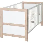 Roba Babybett Malo 70 x 140 cm - Mitwachsendes Gitterbett - Höhenverstellbar - Umbaubar zum Juniorbett - Holz weiß lackiert / Nachbildung Artisan Eiche