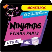 Pampers Ninjamas Pyjama Pants Herzen, 60 absorbierende Nachthöschen, 7 Jahre, 17kg-30kg, Auslaufschutz für die ganze Nacht