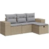 vidaXL 4-tlg. Garten-Sofagarnitur mit Kissen Beige Poly Rattan