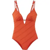 s.Oliver Badeanzug "Naila", Damen, Gr. 34, Cup A/B, orange, Microfaser, Polyamid, Strukturmuster, Badeanzüge Badeanzug, mit Struktur, Topseller