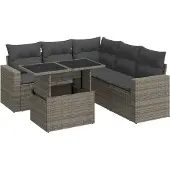 vidaXL 6-tlg. Garten-Sofagarnitur mit Kissen Grau Poly Rattan