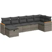 vidaXL 7-tlg. Garten-Sofagarnitur mit Kissen Grau Poly Rattan