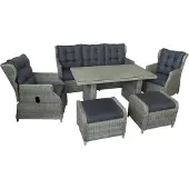 BellaVista Dining-Set Gartenmöbelset Loungeset 5-Sitzer Dreisitzer-Sofa 180 x 88 x 98 cm, 2 Sessel, 2 Hocker, Tisch, inkl. Auflagen