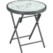 Outsunny Beistelltisch Metall Hartglas Weiß Ø45 x 50H cm